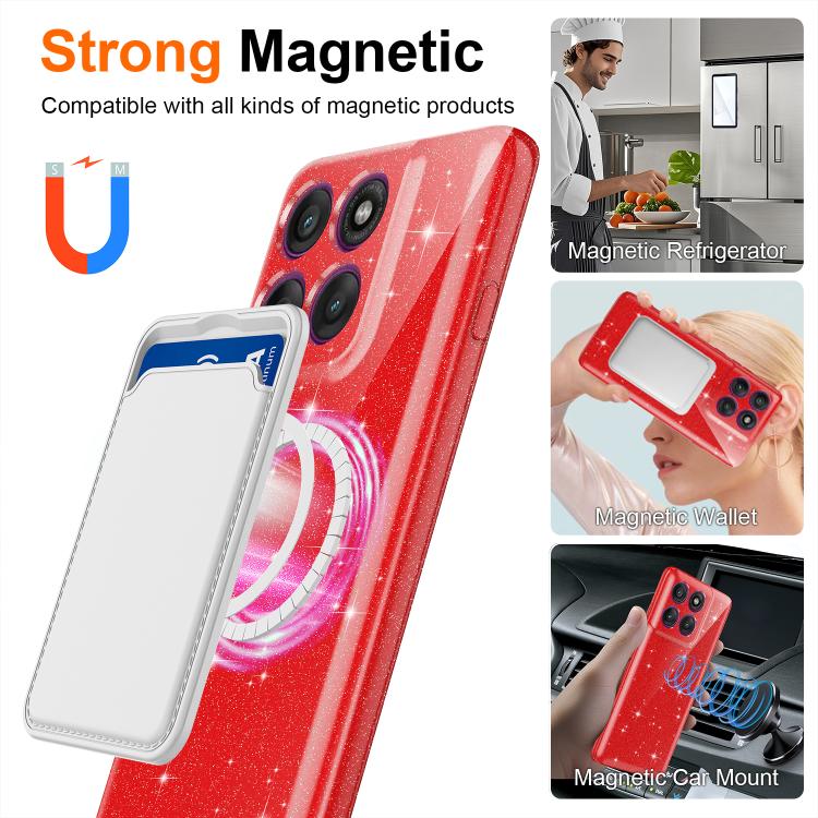 For Motorola Moto G67 Power / G57 / G57 Power Fine Hole Glossy Glitter Magnetic TPU Phone Case with Same Color Hand Strap