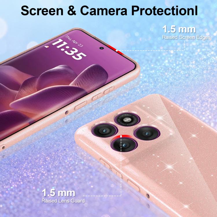 For Motorola Moto G86 Power 5G Fine Hole Glossy Glitter Magnetic TPU Phone Case with Same Color Hand Strap