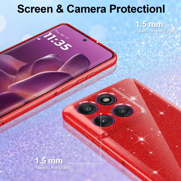 For Motorola Moto G86 Power 5G Fine Hole Glossy Glitter Magnetic TPU Phone Case with Same Color Hand Strap
