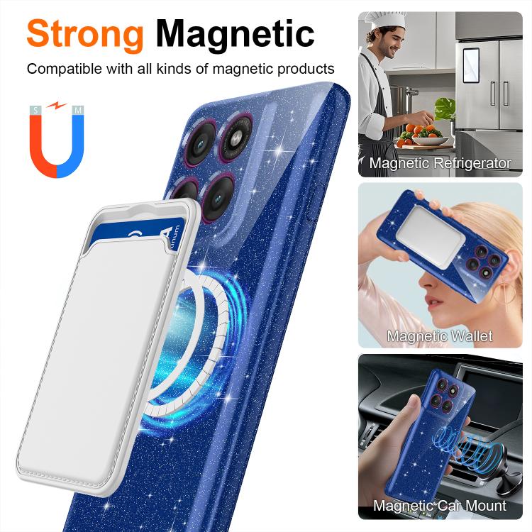 For Motorola Moto G86 Power 5G Fine Hole Glossy Glitter Magnetic TPU Phone Case with Same Color Hand Strap