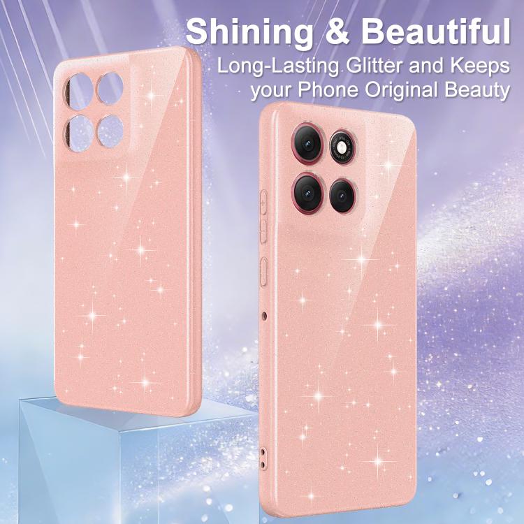 For Motorola G17 / G17 Power 4G / G15 4G Fine Hole Glossy Glitter Magnetic TPU Phone Case with Same Color Hand Strap