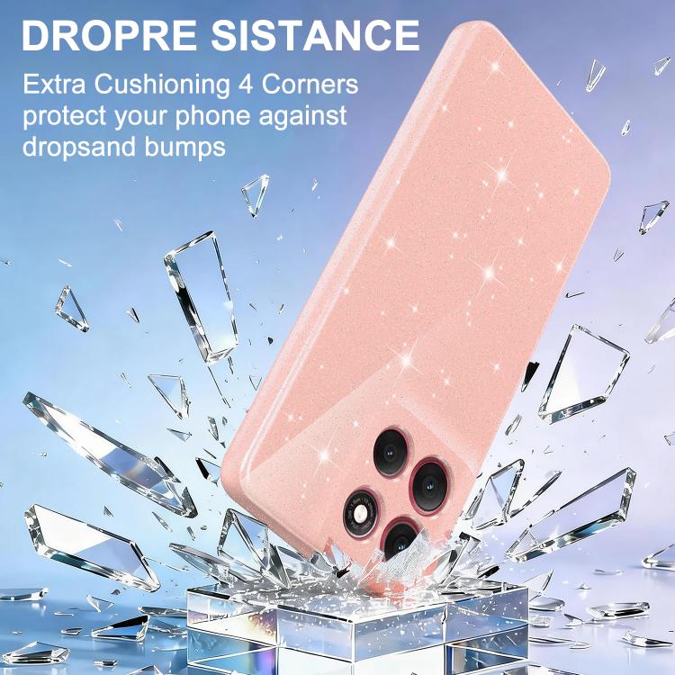 For Motorola G17 / G17 Power 4G / G15 4G Fine Hole Glossy Glitter Magnetic TPU Phone Case with Same Color Hand Strap