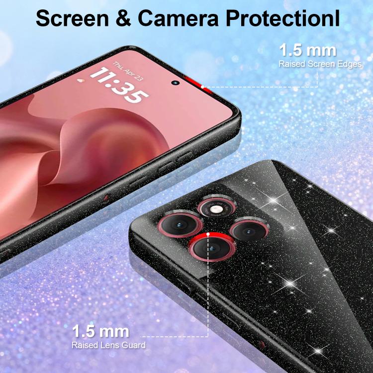 For Motorola G17 / G17 Power 4G / G15 4G Fine Hole Glossy Glitter Magnetic TPU Phone Case with Same Color Hand Strap