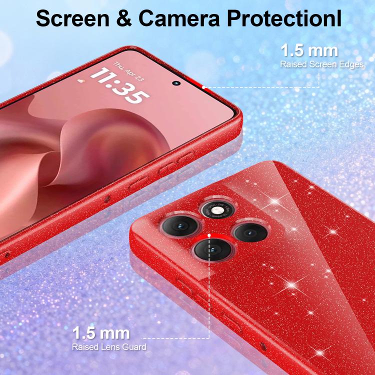 For Motorola G17 / G17 Power 4G / G15 4G Fine Hole Glossy Glitter Magnetic TPU Phone Case with Same Color Hand Strap