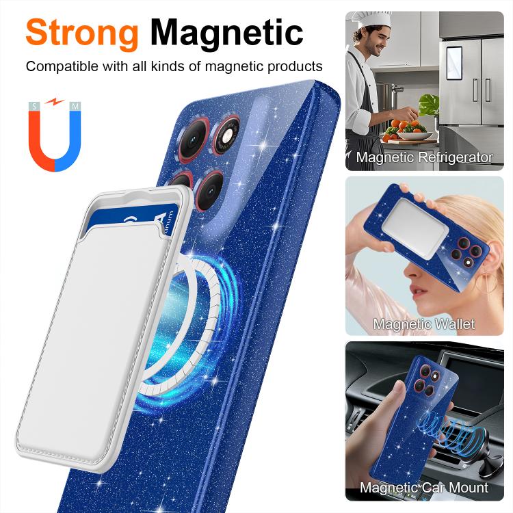 For Motorola G17 / G17 Power 4G / G15 4G Fine Hole Glossy Glitter Magnetic TPU Phone Case with Same Color Hand Strap