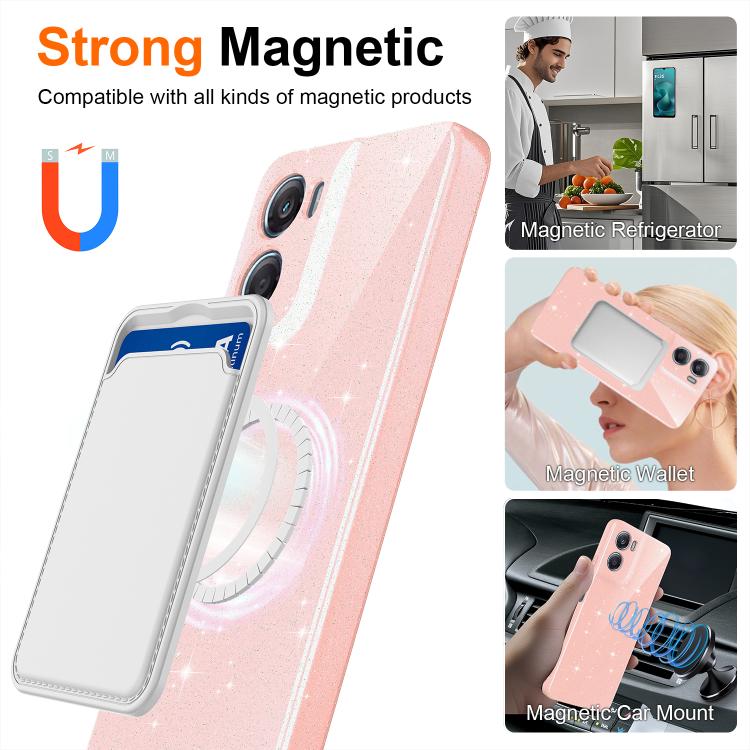 For Motorola Moto G06 / G06 Power 4G Fine Hole Glossy Glitter Magnetic TPU Phone Case with Same Color Hand Strap