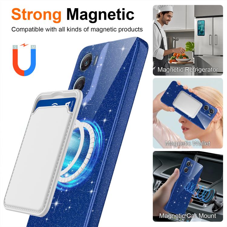 For Motorola Moto G06 / G06 Power 4G Fine Hole Glossy Glitter Magnetic TPU Phone Case with Same Color Hand Strap