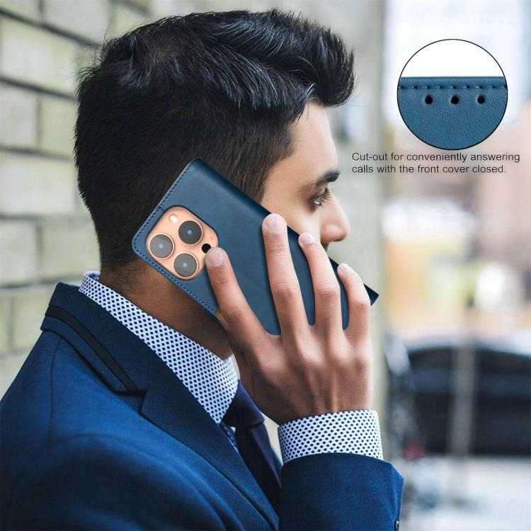 For iPhone 11 Pro Max Solid Color Calfskin Texture RFID Vegan Leather Phone Case