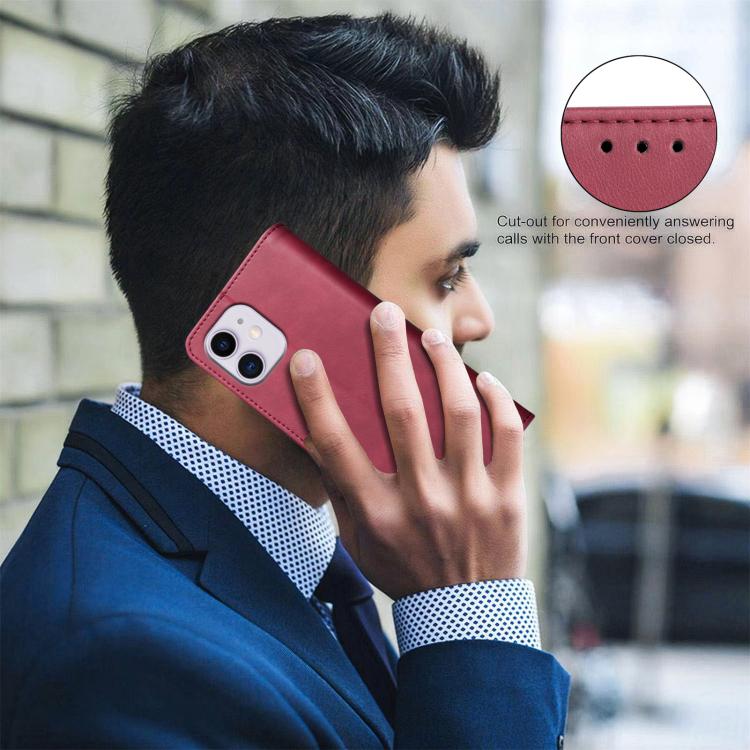 For iPhone 11 Solid Color Calfskin Texture RFID Vegan Leather Phone Case
