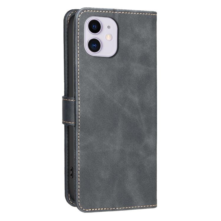 For iPhone 12 Solid Color Calfskin Texture RFID Vegan Leather Phone Case