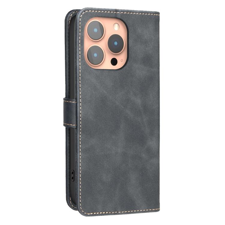 For iPhone 13 Pro Max Solid Color Calfskin Texture RFID Vegan Leather Phone Case