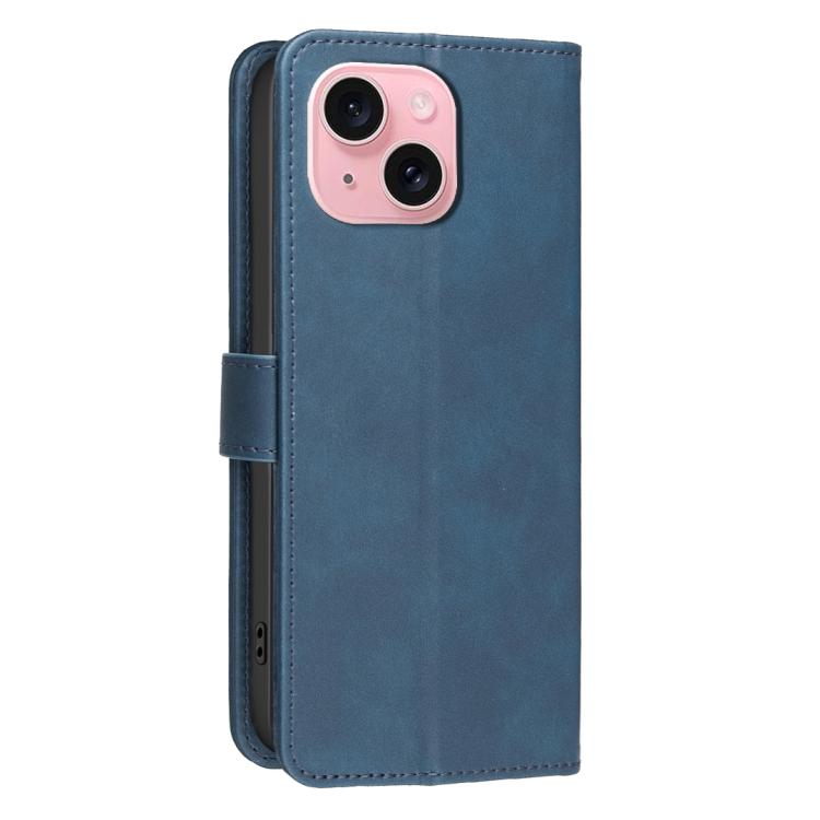 For iPhone 14 Plus / 15 Plus Solid Color Calfskin Texture RFID Vegan Leather Phone Case