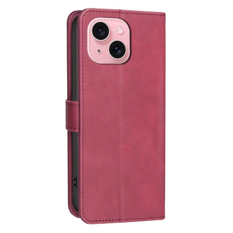 For iPhone 14 Plus / 15 Plus Solid Color Calfskin Texture RFID Vegan Leather Phone Case