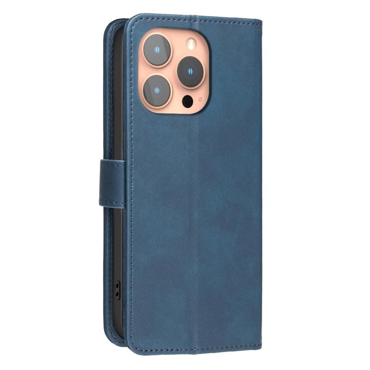 For iPhone 14 Pro Max Solid Color Calfskin Texture RFID Vegan Leather Phone Case