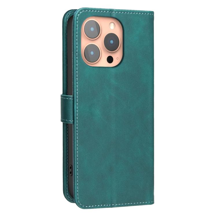 For iPhone 14 Pro Max Solid Color Calfskin Texture RFID Vegan Leather Phone Case