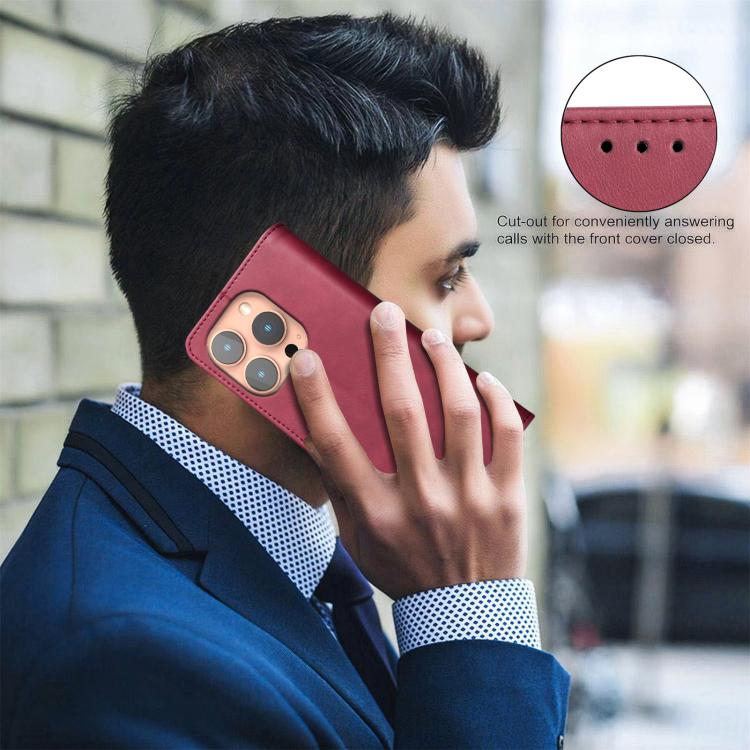 For iPhone 14 Pro Max Solid Color Calfskin Texture RFID Vegan Leather Phone Case