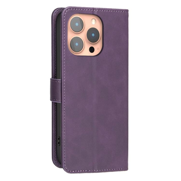 For iPhone 14 Pro Solid Color Calfskin Texture RFID Vegan Leather Phone Case