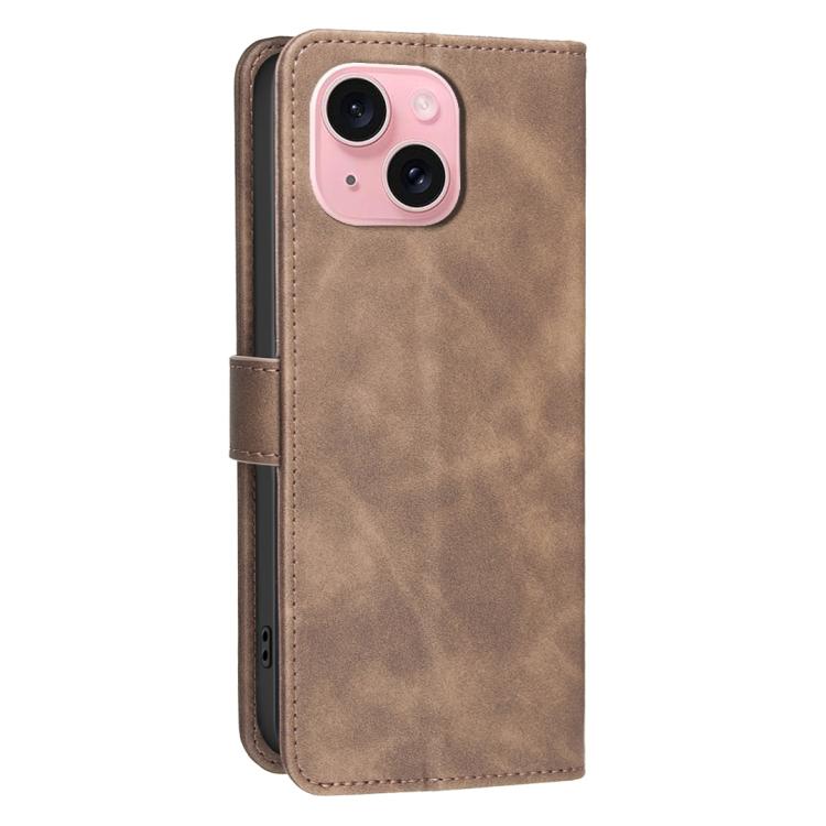 For iPhone 15 Solid Color Calfskin Texture RFID Vegan Leather Phone Case