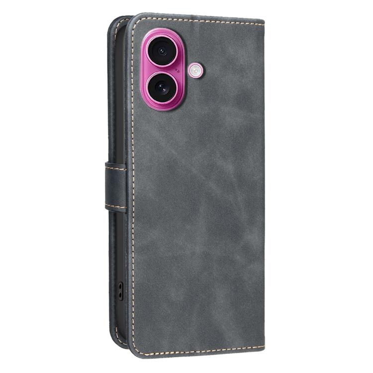 For iPhone 16 Plus Solid Color Calfskin Texture RFID Vegan Leather Phone Case
