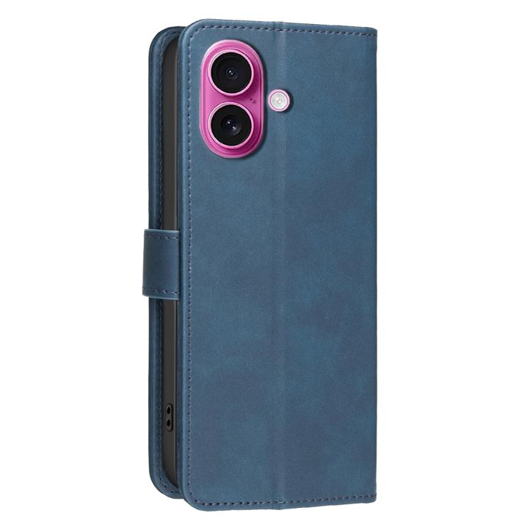 For iPhone 16 Plus Solid Color Calfskin Texture RFID Vegan Leather Phone Case