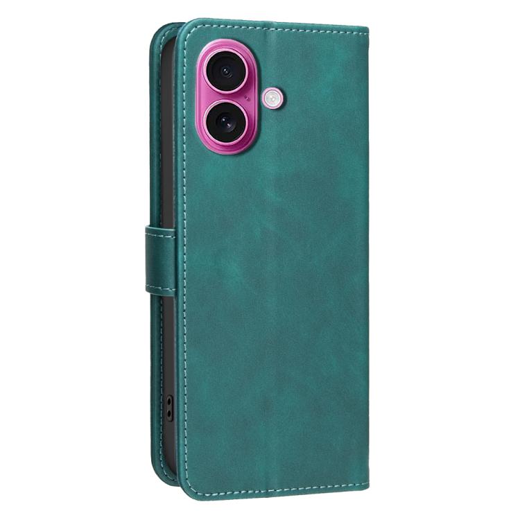 For iPhone 16 Plus Solid Color Calfskin Texture RFID Vegan Leather Phone Case