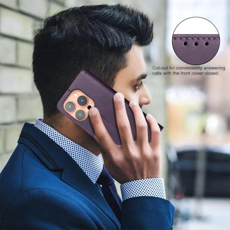 For iPhone 16 Pro Max Solid Color Calfskin Texture RFID Vegan Leather Phone Case