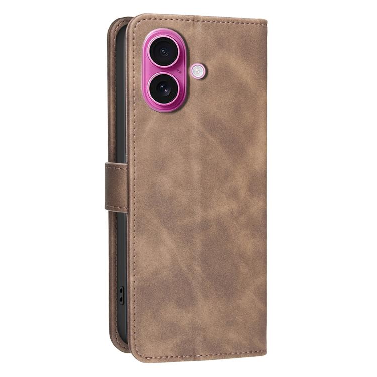 For iPhone 16 Solid Color Calfskin Texture RFID Vegan Leather Phone Case