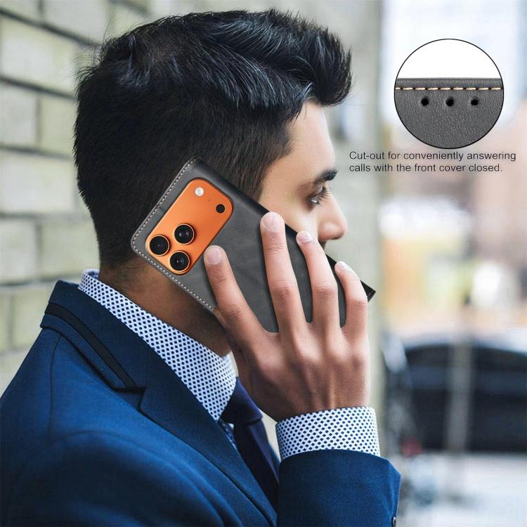 For iPhone 17 Pro Max Solid Color Calfskin Texture RFID Vegan Leather Phone Case