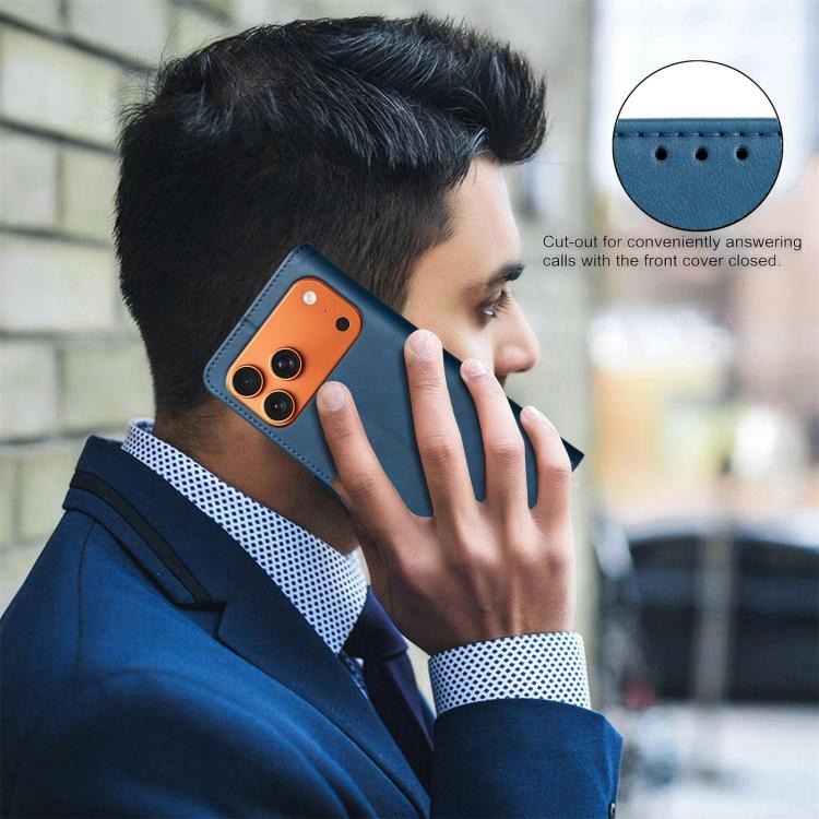 For iPhone 17 Pro Solid Color Calfskin Texture RFID Vegan Leather Phone Case