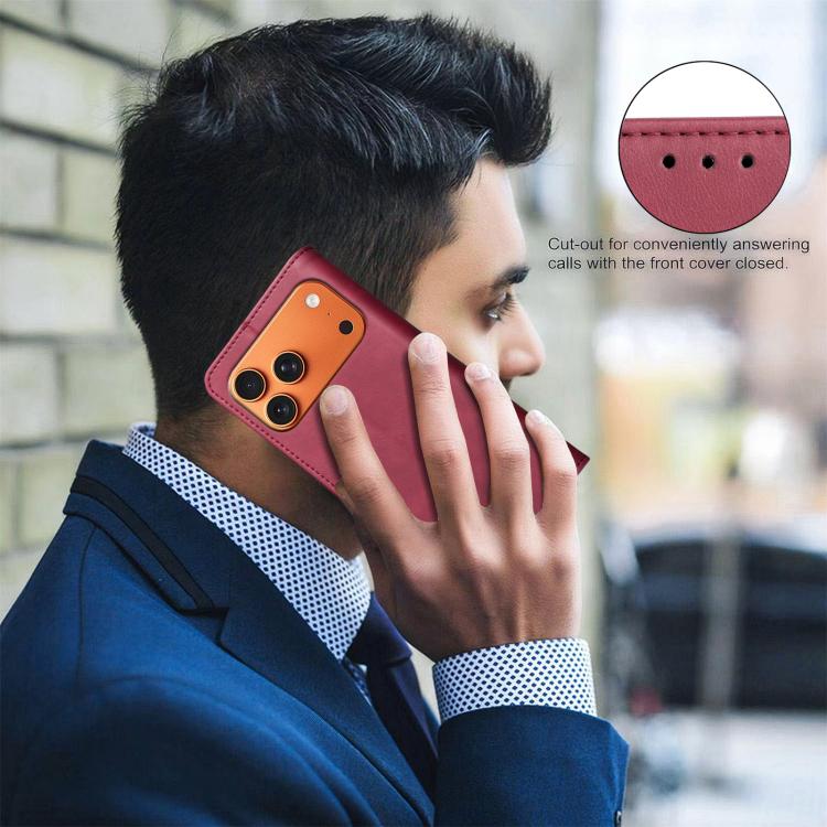 For iPhone 17 Pro Solid Color Calfskin Texture RFID Vegan Leather Phone Case