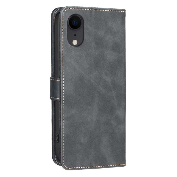 For iPhone XR Solid Color Calfskin Texture RFID Vegan Leather Phone Case