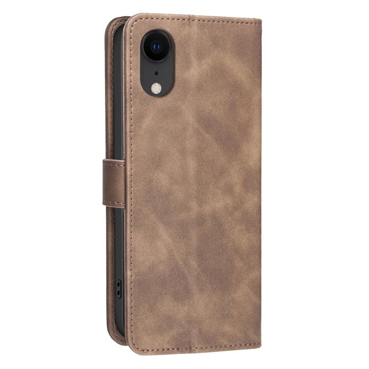 For iPhone XR Solid Color Calfskin Texture RFID Vegan Leather Phone Case