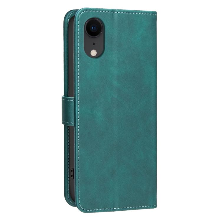 For iPhone XR Solid Color Calfskin Texture RFID Vegan Leather Phone Case