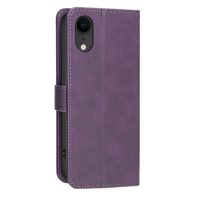 For iPhone XR Solid Color Calfskin Texture RFID Vegan Leather Phone Case