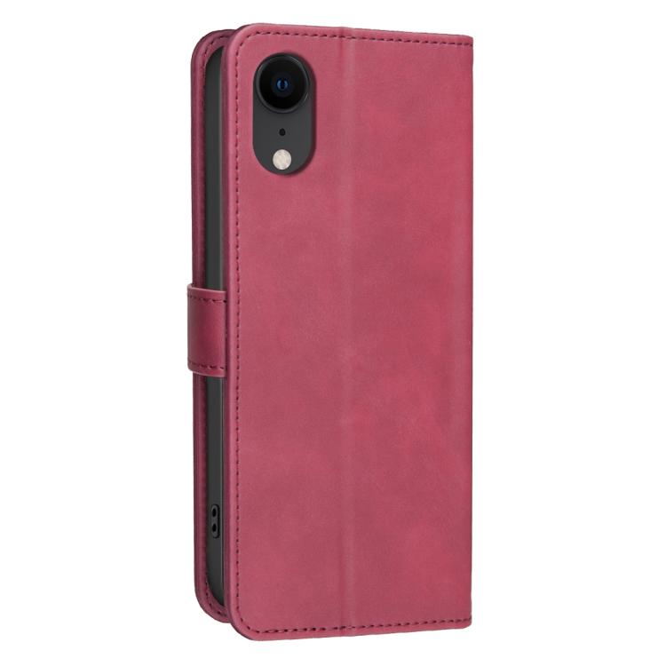 For iPhone XR Solid Color Calfskin Texture RFID Vegan Leather Phone Case