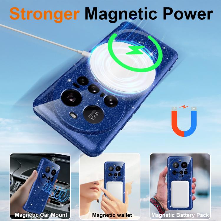 For Xiaomi 15 Ultra Fine Hole Glossy Glitter Magnetic TPU Phone Case with Same Color Hand Strap