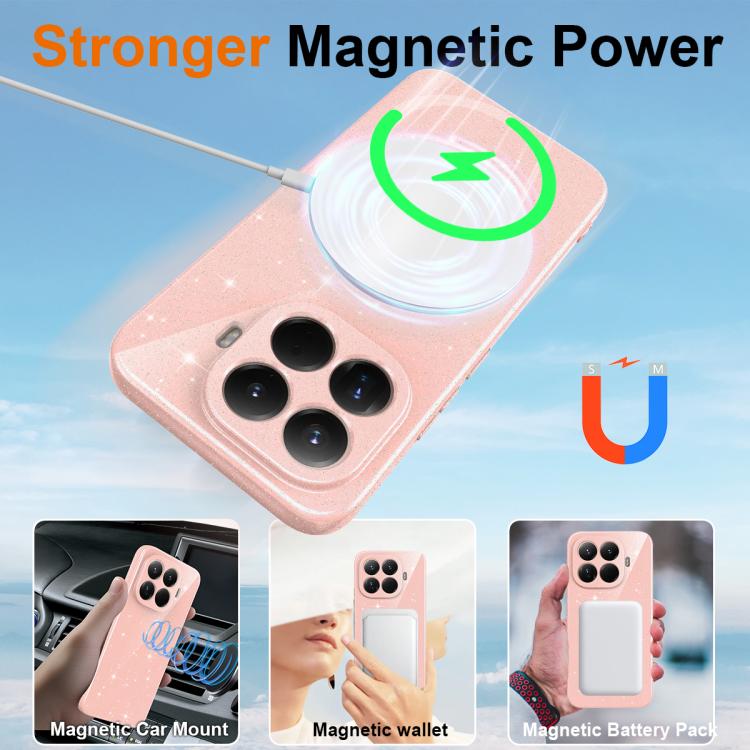 For Xiaomi 15T Pro 5G Fine Hole Glossy Glitter Magnetic TPU Phone Case with Same Color Hand Strap
