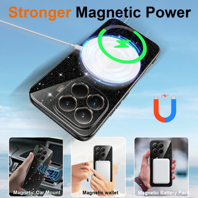 For Xiaomi 15T Pro 5G Fine Hole Glossy Glitter Magnetic TPU Phone Case with Same Color Hand Strap