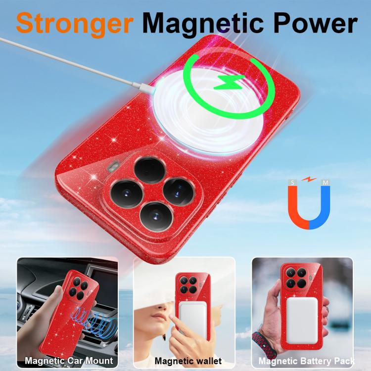 For Xiaomi 15T Pro 5G Fine Hole Glossy Glitter Magnetic TPU Phone Case with Same Color Hand Strap