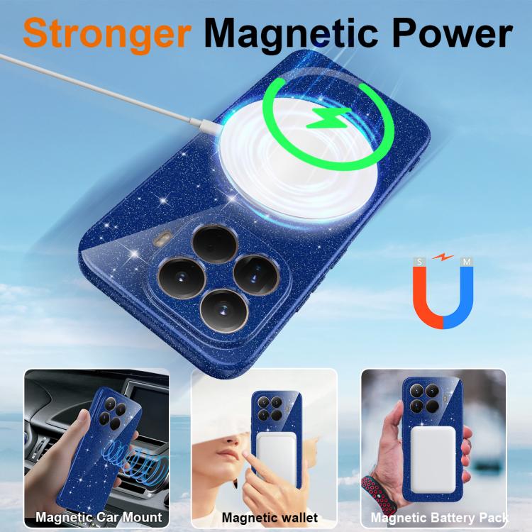 For Xiaomi 15T Pro 5G Fine Hole Glossy Glitter Magnetic TPU Phone Case with Same Color Hand Strap