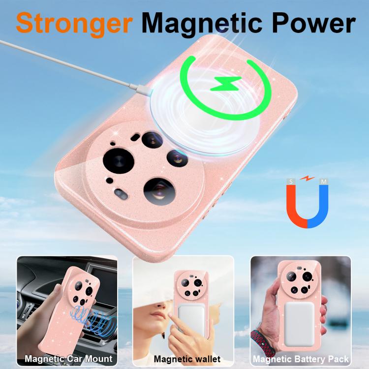 For Xiaomi 17 Ultra Fine Hole Glossy Glitter Magnetic TPU Phone Case with Same Color Hand Strap