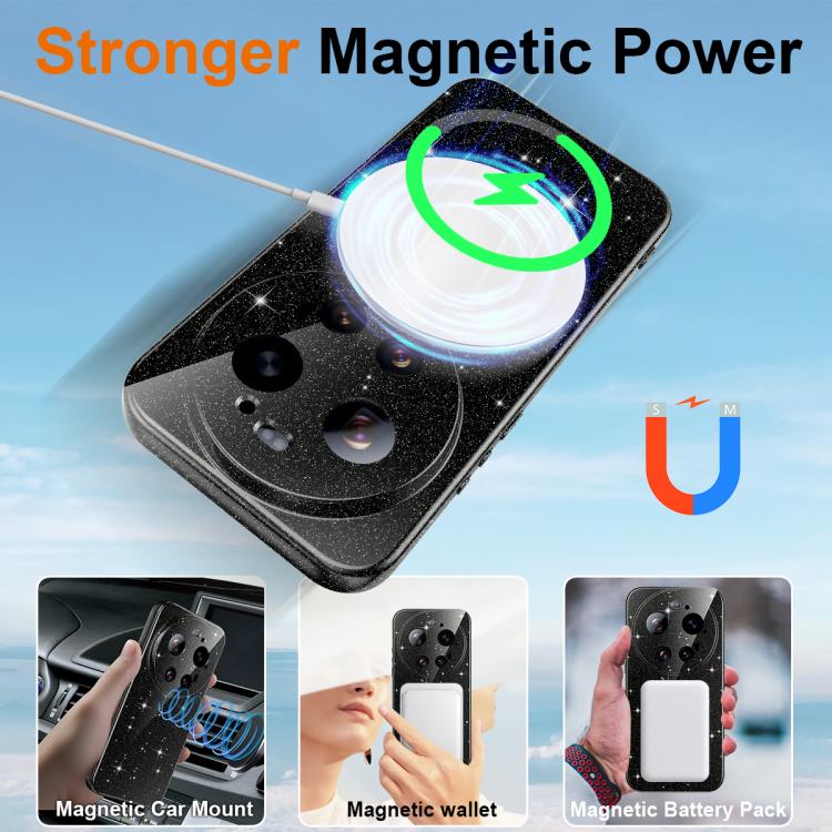 For Xiaomi 17 Ultra Fine Hole Glossy Glitter Magnetic TPU Phone Case with Same Color Hand Strap