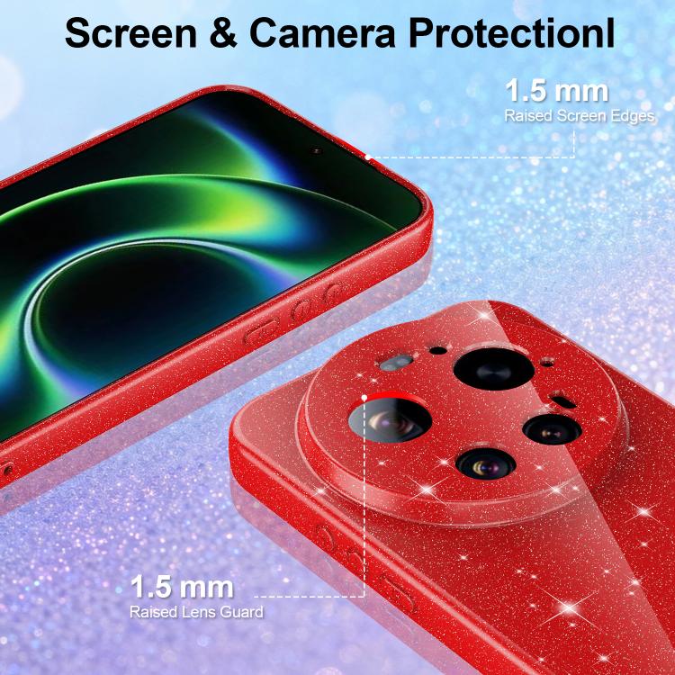 For Xiaomi 17 Ultra Fine Hole Glossy Glitter Magnetic TPU Phone Case with Same Color Hand Strap