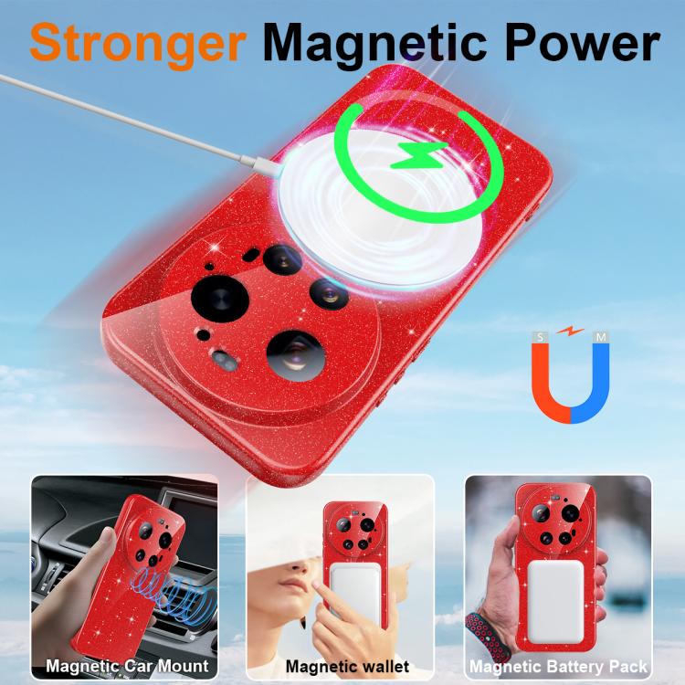 For Xiaomi 17 Ultra Fine Hole Glossy Glitter Magnetic TPU Phone Case with Same Color Hand Strap
