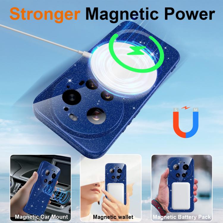 For Xiaomi 17 Ultra Fine Hole Glossy Glitter Magnetic TPU Phone Case with Same Color Hand Strap