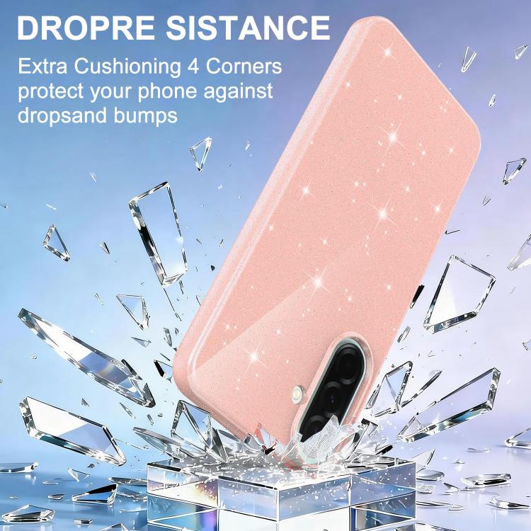 For Samsung Galaxy A37 5G Fine Hole Glossy Glitter Magnetic TPU Phone Case with Same Color Hand Strap