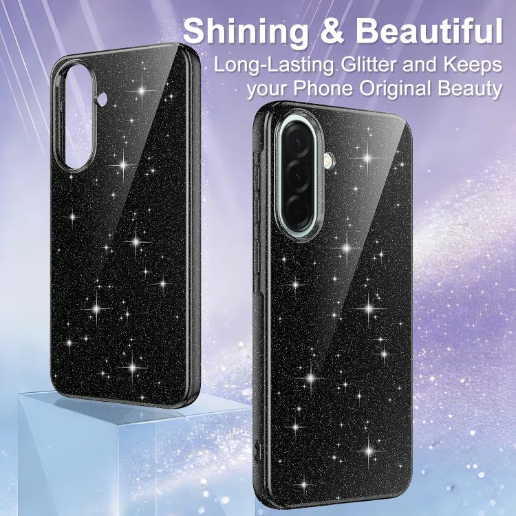For Samsung Galaxy A37 5G Fine Hole Glossy Glitter Magnetic TPU Phone Case with Same Color Hand Strap