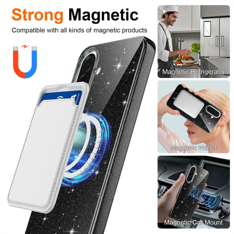 For Samsung Galaxy A56 5G Fine Hole Glossy Glitter Magnetic TPU Phone Case with Same Color Hand Strap