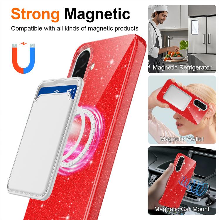 For Samsung Galaxy A56 5G Fine Hole Glossy Glitter Magnetic TPU Phone Case with Same Color Hand Strap