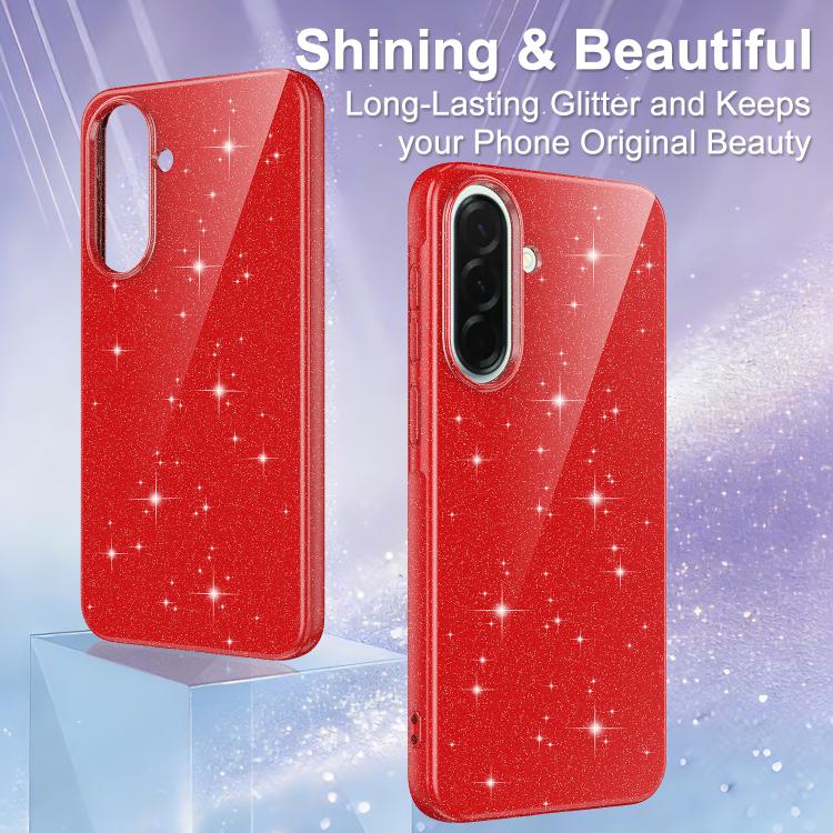 For Samsung Galaxy A56 5G Fine Hole Glossy Glitter Magnetic TPU Phone Case with Same Color Hand Strap